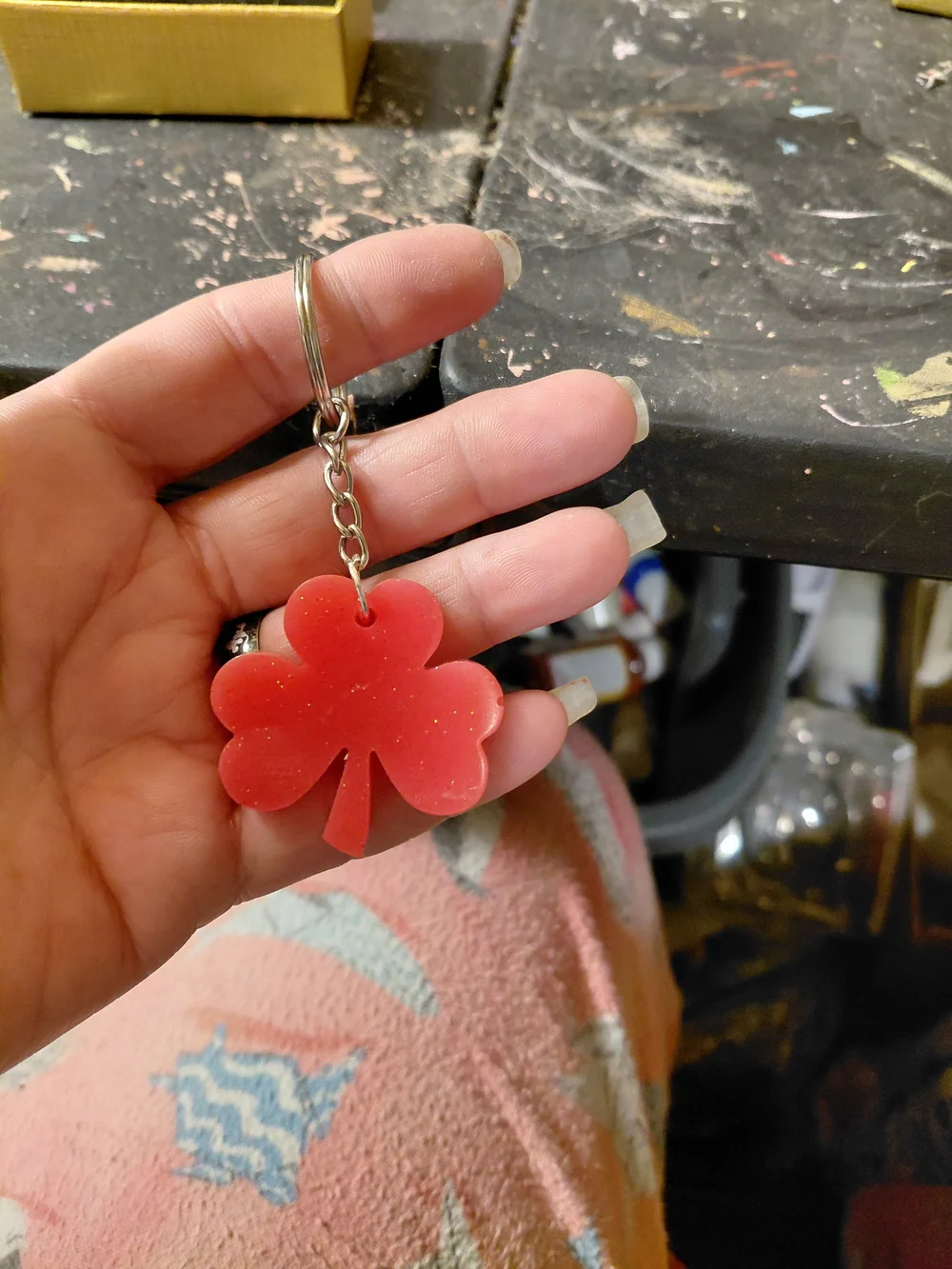 Red Clover Keyring Charm - Women's Key & Card Accessory